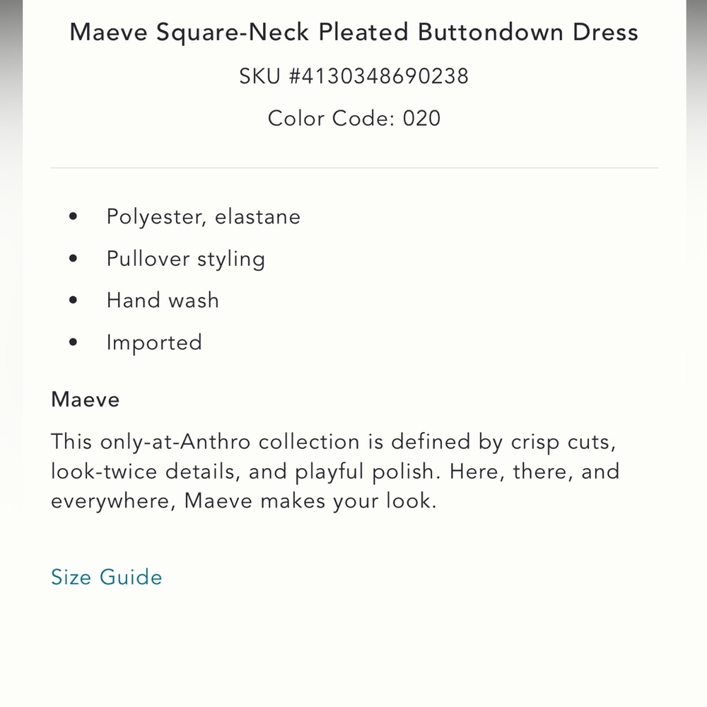 NWT Anthropologie-Maeve Square-Neck Pleated Buttondown Dress - Picture 7 of 14